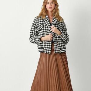 Mystree Black & White Checkered Bomber Jacket NWT | Gold Button Tweed Varsity